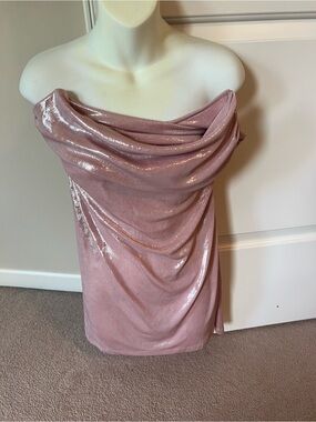 Shimmery Dusty Rose Drape Neck Tube Top Mini Dress by VICI Sz Med